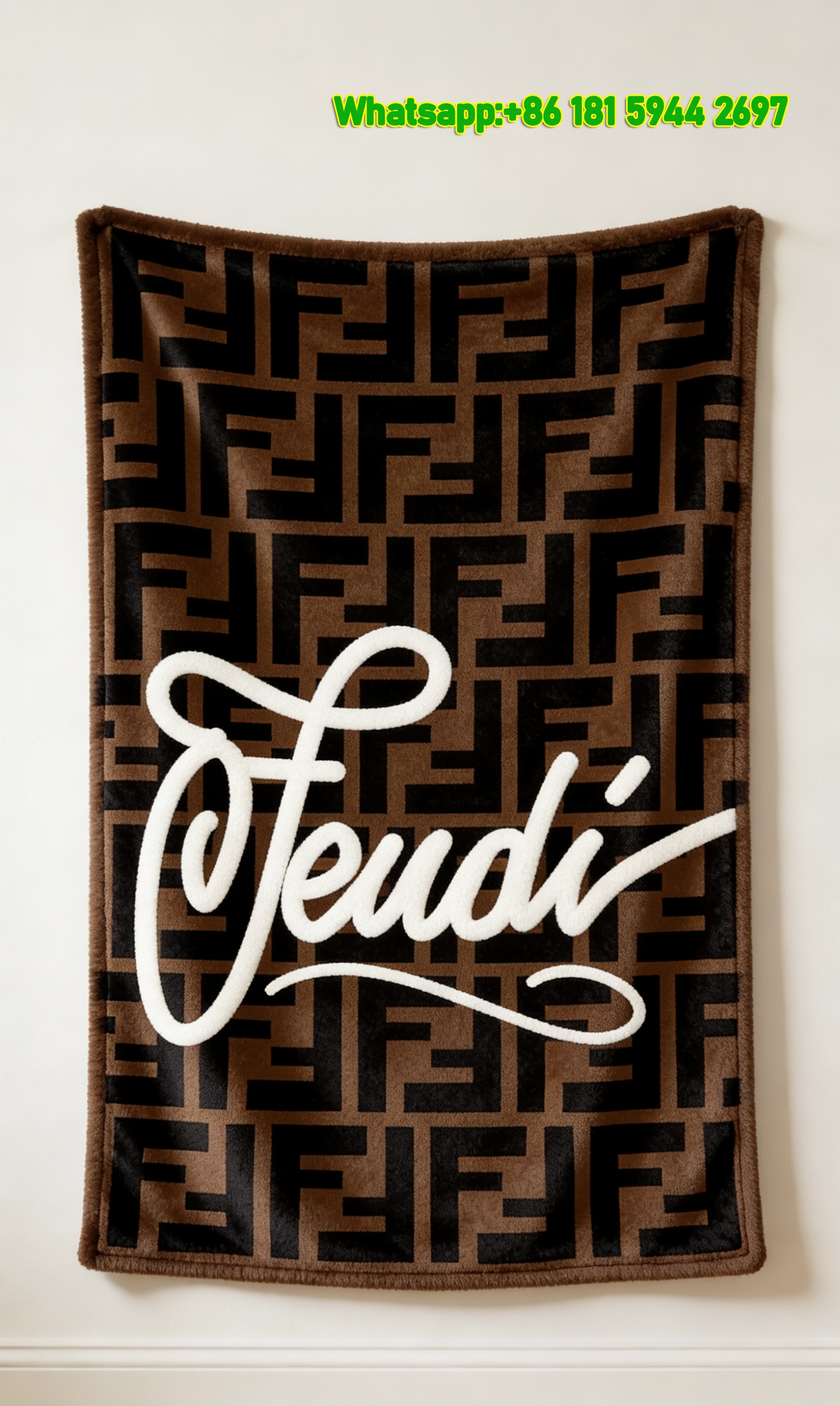 Fendi Cursive Script FF Monogram Flannel Sofa Throw Blanket Luxury Designer IMG_9341